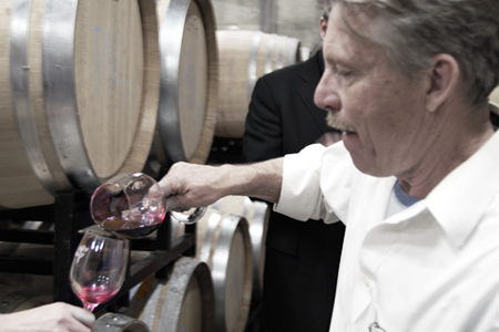 Tasting Syrah in the cellar